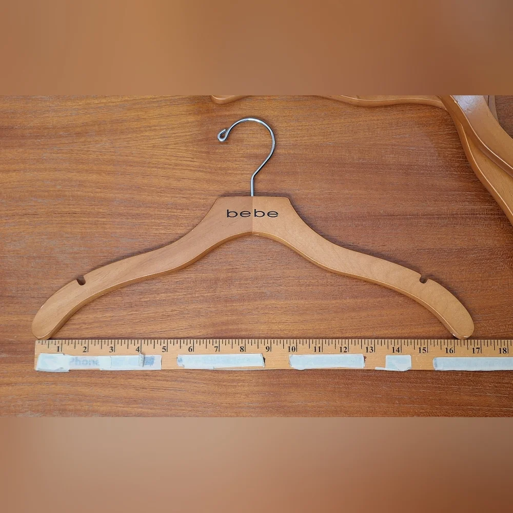 bebe Natural Wood Hangers Notched Vintage Logo Anti Slip Coat Tops Suits